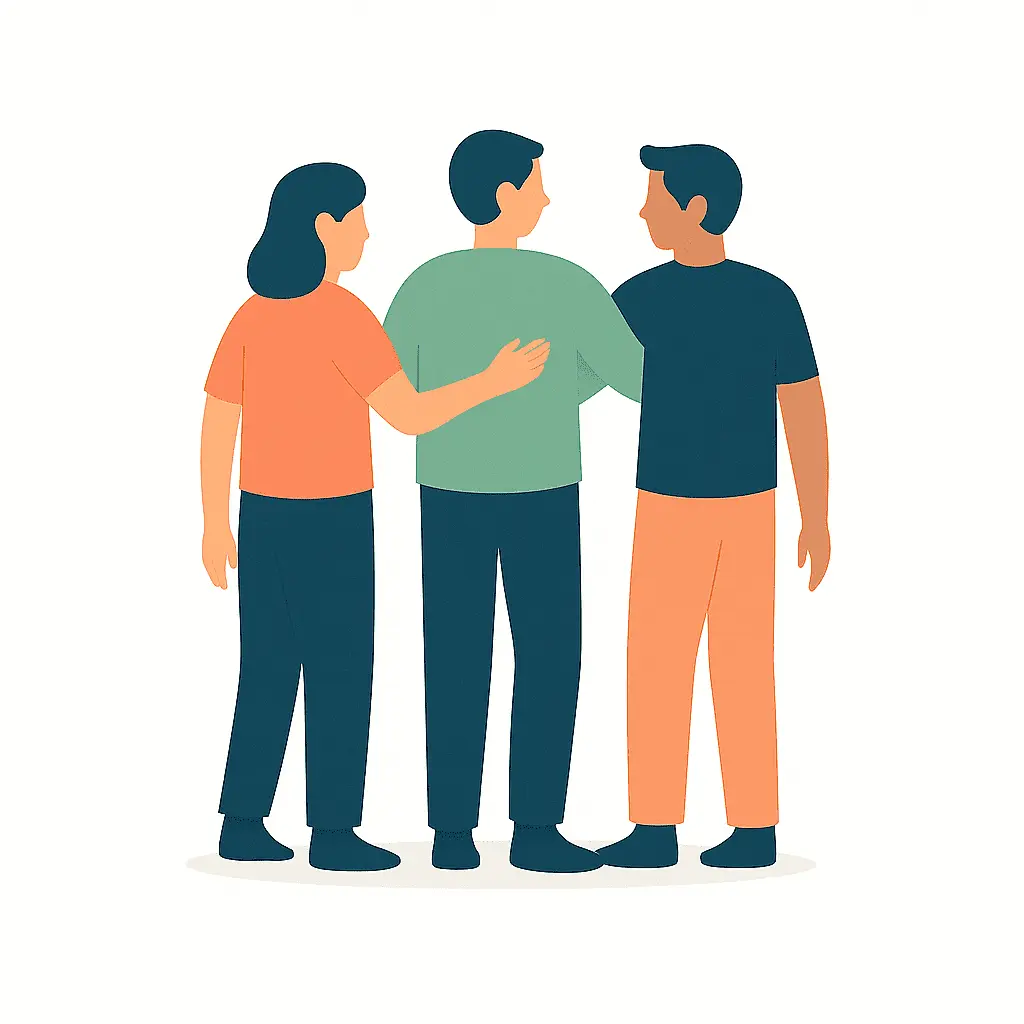 illustration 3 personnes qui se tiennent par les bras
