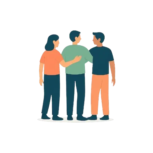 illustration 3 personnes qui se tiennent par les bras