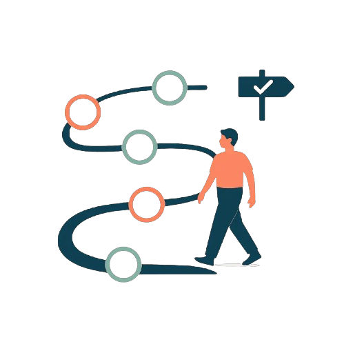 illustration d'un homme qui suit un parcours de plusieurs étapes